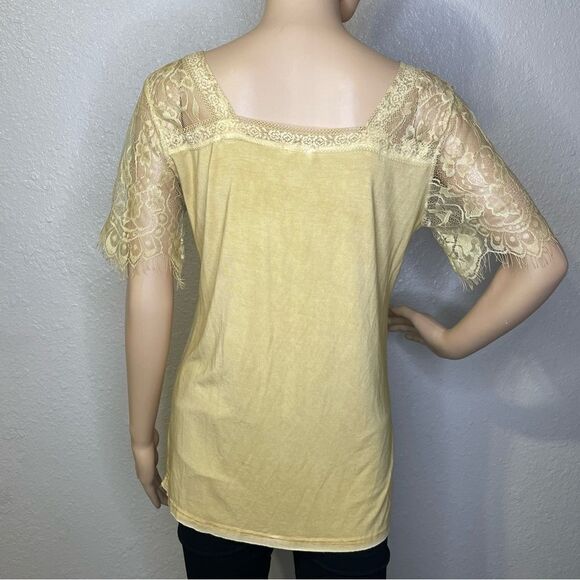 POL Sweetheart Confession Lace Sleeve and Shoulder Tee Shirt Gold Size Small - Picture 7 of 11